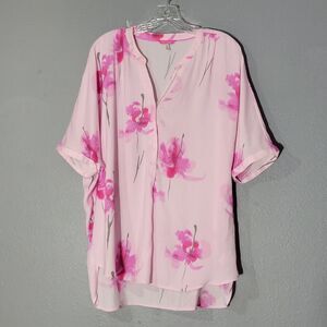 Joules Womens Pink Floral V- Neck Blouse sz 12